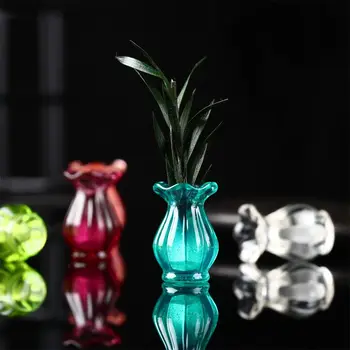 1:12 цветни куклена къща миниатюрна стъклена ваза направи си сам, ваза ръчно изработени цветя договореност, гърне, куклен дом, декори за куклен дом 20*14 мм