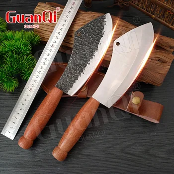 1-2 ЕЛЕМЕНТА Нож на главния готвач от кована стомана, кухненски тесаки, остри китайски ножове ръчна изработка, универсален нож за рязане, инструменти за готвене, режещи инструменти