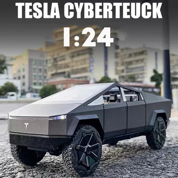 1:24 Tesla Cybertruck Камион Сплав Модел на превозното средство за Леене Под Налягане и Играчки Превозни Средства Пикап Играчка Кола Играчки За Деца Коледни Подаръци Момче Играчка
