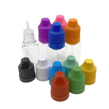 100шт 10 мл, 20 мл PET Прозрачни квадратни празни пластмасови бутилки-капкомер със защита от деца капачка и дълъг фитил