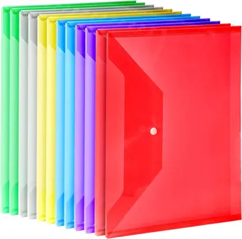 12 бр. цветни непромокаеми папки формат А4 от прозрачна пластмаса с голям капацитет, чанта за документи с бутони, таблица организаторите