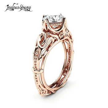 2018 Vintage Rose gold Цвят през Цялата Crystal Годеж Годежен пръстен с AAA цирконии CZ Вечерни Пръстени за жени, Бижута подарък