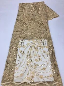 2023 Африкански дантелени тъкани, ръчно изработени с перли, луксозни нигерийски дантелени платове с пайети, окото лейси плат за сватбена рокля XX5453
