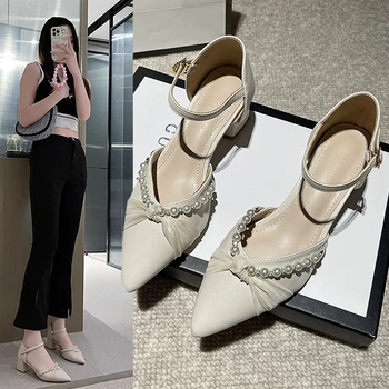 2023 Дамски сандали Baotou, нови летни обувки на среден ток в приказен стил, дамски чехли, сандали, дамски нови летни сандали на ток