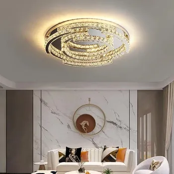 2023 кръг led кристална тавана лампа за дневна съвременно простото осветление за спалня луксозна декорация на дома, плафониери за помещения