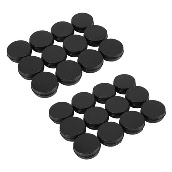 24шт 1 унция Черни алуминиеви консервени кутии Контейнери с кръгла винт на капака Празни метални кутии за съхранение