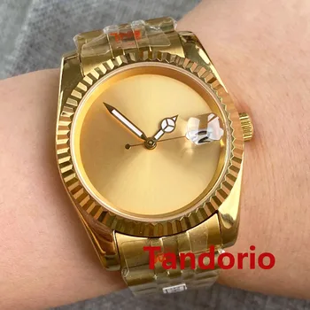 36 мм / 39 мм сапфирен кристал Луксозни напълно позлатен мъжки часовник NH35A автоматично златни стерилни скали юбилейна гривна Cyclops