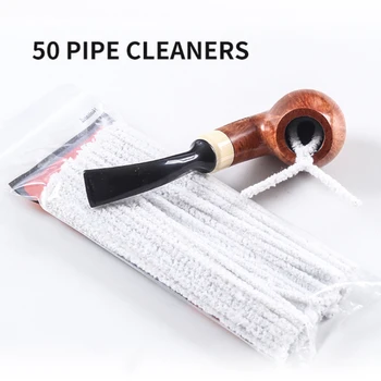 50 опаковки ленти за тръби, бели почистване на памучни ленти за почистване на големи и малки тръби с дължина 16 см, съпътстващи аксесоари за цигари