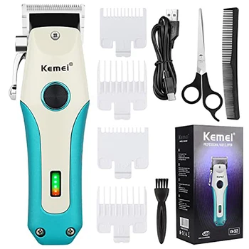 Kemei Регулируема Машина За Подстригване С акумулаторна Батерия с Голям Капацитет Професионален Безжична Машинка за подстригване За коса USB Бързо Зареждане Led Ножевая Корона KM-2621