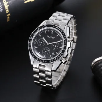 PLADEN новият пристигането на луксозните часовници за мъже, модерен хронограф от неръждаема стомана, кварцов часовник, бизнес и спортни водоустойчиви часовници