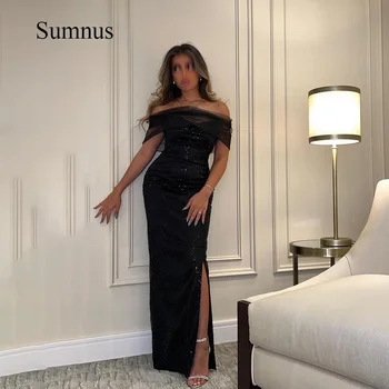 Sumnus Черни вечерни рокли на Русалка с пайети и цепка отстрани във формата на сърце, секси рокля, за да банкет с дължина до пода, рокли за официални събития 2023
