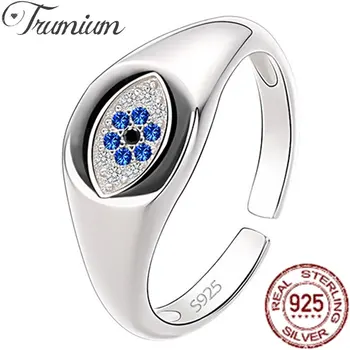 Trumium 925 Сребро под формата На Очите Цвете Син Циркон пръстена за жени Отворено Винтажное Турското Пръстен Вечерни Модни Бижута