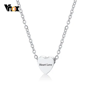 Vnox, колиета с висулки във формата на сърце, за жени, безплатен гравиране на име, колие от неръждаема стомана, яка, подаръци