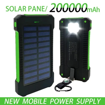 Безплатна доставка200000 ма главата банка на слънчевата енергия водонепроницаемое аварийно зарядно устройство външна батерия Powerbank за MI iPhone led индикатор SOS