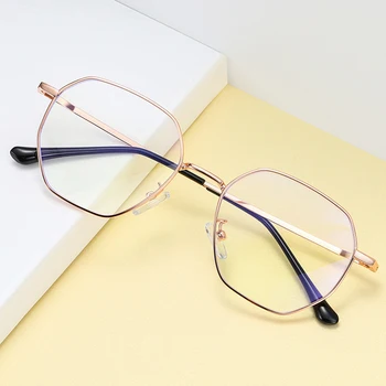 Блокиране на сини лъчи унисекс, метални очила с неправилна форма, плоски слънчеви очила с защита от синя светлина, женски компютърни очила A641