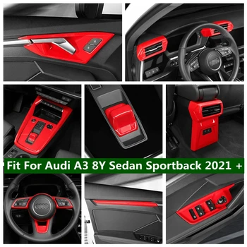 Волан/Врата дръжка/климатик /панел за превключване на предавките Накладки за Audi A3 8Y Седан Sportback 2021 2022 Червени аксесоари