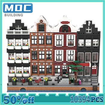 Гледка към улицата Строителни Блокове Амстердам Градска къща MOC Тухли Модел DIY Монтаж на Модулна Конструкция Креативна Играчка, Празнични Подаръци