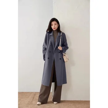 Гъст двустранно кашемировое палто дамско дълго, свободно палто, вълнена от чист кашмир