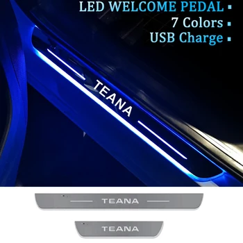 Движещата се автомобилна led педала поздрав за Nissan Teana 2007-2022, акрилни праг на предната врата, USB, храна, аксесоари за интериора