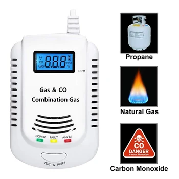 Детектор за течове на газ въглероден оксид горими пропан бутан, метан Сензор за природен газ All in 1 EU Plug Аларма за дома