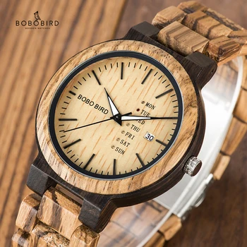 Дървени часовници BOBO BIRD Мъжки relogio masculino с дисплей от седмицата и датата, модерни ежедневни дървени часовници за гадже, най-добрият подарък