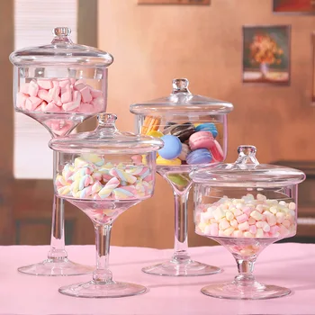 Европейската тънка висока прозрачна стъклена банка за сладкиши с украса за сватбен десерт банка за бонбони, мезета, сушени плодове 4 бр./компл.