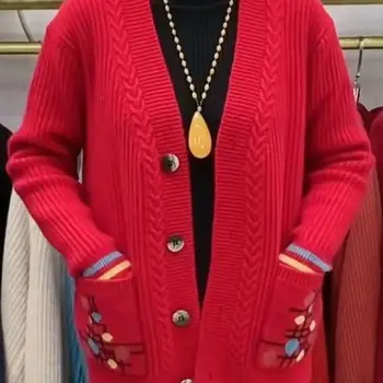 Есен-зима, женски дълъг свободен жилетка, пуловер, дамски корейската мода, вълнообразни възли жилетки с дълъг ръкав, дамски палта, потници V160