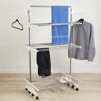 Закачалка за сушене на дрехи от неръждаема стомана и пластмаса за ежедневна употреба, сиво и бяло