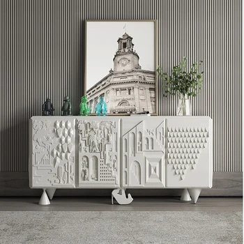 Изработена по поръчка абстрактна скулптура Кът за страничен шкаф със Светъл Луксозен прост, модерен шкаф за съхранение на Коридор в хола Шкаф от страна на дивана