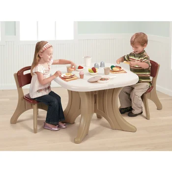 Комплект детски пластмасови маси и столове New Traditions, кафяви детски мебели, столове, маси, детски бюро