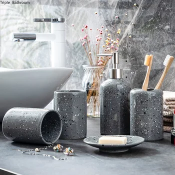 Комплект за миене на съдове в скандинавски стил, керамика, набор от пет предмети, чаша за вода, държач за четка за зъби, опаковка сапун, препарат за съдове, интериор на баня на хотела