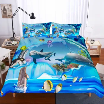 Комплект спално бельо с 3D принтом под формата на животни, делфин, подарочное спално бельо frinds, чаршаф, чаршаф, комплект за домашен текстил