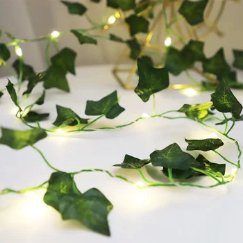 Лампа-венец 2 м, 5 М, 10 М, гирлянда от изкуствен бръшлян, гирлянди от зелени листа, приказни светлини, за украса на дома за Коледа, интериор на хол
