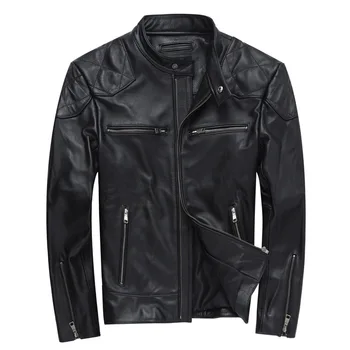 Луксозни мъжки байкерские якета, тънки якета от естествена кожа с яка-часова, палта D707a
