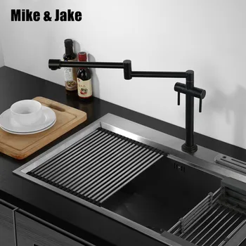 Маслен черен кухненски кран, въртящи се на 360 градуса батерия за мивка, смесители за кухня с двойна дръжка