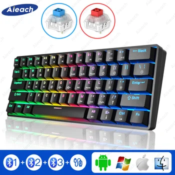 Механична клавиатура Безжична Bluetooth геймерская клавиатура син и червен ключ Акумулаторни RGB кабел клавиатура игри 61 клавиша Hotswap