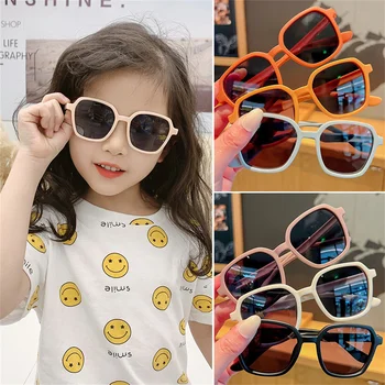 Модерен квадратен силиконови детски слънчеви очила в ярки цветове, със защита UV400, сгъваеми детски слънчеви очила за момичета, очила за момчета