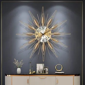 Модерни минималистичные стенни часовници от ковано желязо, творчески златни метални часовници за всекидневна, спалня, безшумни кварцов стенен часовник