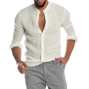 Мъжка риза с висока яка, жилетка с дълъг ръкав, корейски модни удобни бизнес ризи за мъже, блузи