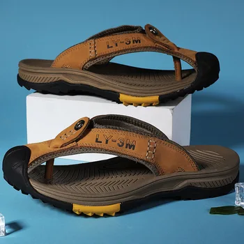Мъжки ежедневни чехли 2022, нова лятна мода градинска и плажна обувки на равна подметка, сандали от волска кожа за мъжете, чехли с безплатна доставка