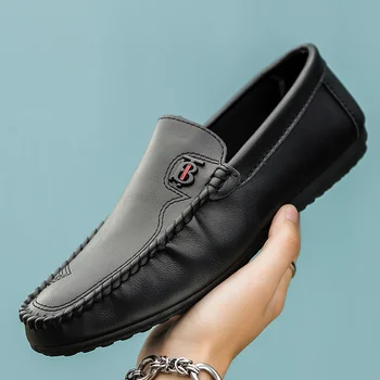 Мъжки лоферы в Британския стил, Ежедневни обувки без шнур Изкуствена кожа за мъже, Обувки Черен Цвят, Обувки за шофиране, Реколта Мъжки Маратонки за Мъже