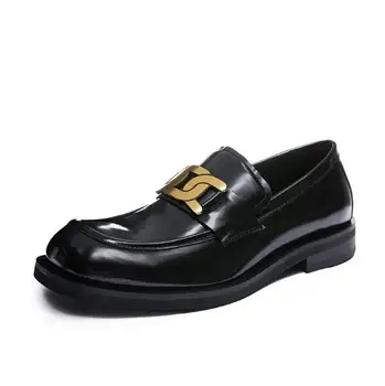Мъжки лоферы, обувки и дебела подметка, британски стил, 2023 г., мъжки сватбени модела обувки от естествена кожа, мъжки официалната бизнес обувки