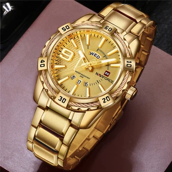 Мъжки ръчен часовник най-добрата марка на Луксозни Автоматична дата на седмица мъжки часовник Злато от Неръждаема стомана спортни военни кварцов мъжки часовник 9117 km