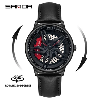 На BIANA P1062 Оригинални кожени 3D часовници Rim Watch Хъб Индивидуален дизайн на Спортни водоустойчив творчески мъжки часовник Мъжки часовник с колело