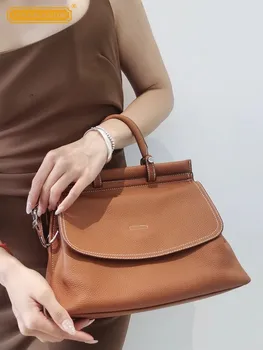 Нов модерен офис женски работни чанти, чанта през рамо, елегантни дамски мека обвивка от телешка кожа, черна каишка от естествена кожа, чанти през рамо, чанти-тоутсы