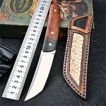 Нож с метална фиксирано острие M390, дръжка Olneya Tesota, ловен нож, тактически нож за оцеляване, самозащита, туристически ножове