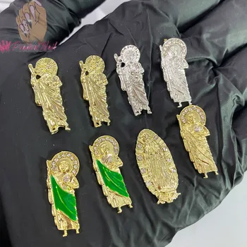 Ноктите на единия херувим във формата на Исус, Дева Мария, 3D окачване за нокти, метална сплав, златни, сребърни кристали, салонные накрайници, инструмент за декорации за маникюр