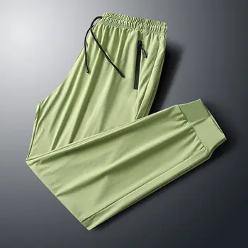 Панталони от ледената коприна, мъжки летни тънки еластични бързо съхнещи панталони, свободни тенденция универсални панталони за кондициониране на въздуха