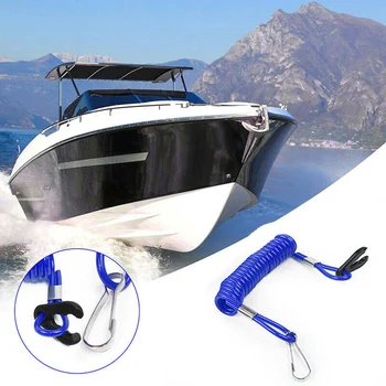 Плаващ безопасност стоманено въже с дължина от 1,6 m, с въртящ се пружинным кука, TPU + PVC, син моторна лодка -въже за възстановяване след прекъсване за Honda