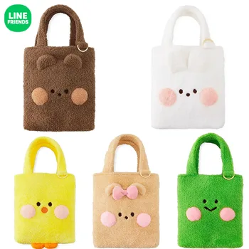 Плюшен чанта Line Friends, кавайная мека студентски чанта за момичета, удобни аксесоари за пътуване, кафява мечка, детска нежна чанта-месинджър, подаръци